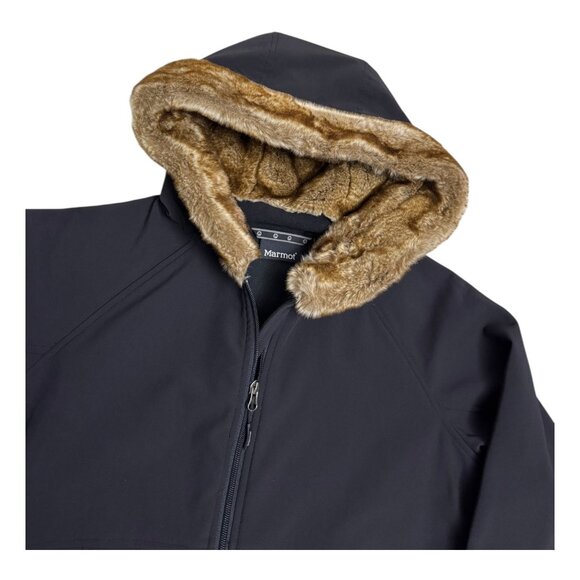 MARMOT Faux Fur Shell Waterproof Ski Casual Windbreaker Jacket Womens Large - Picture 2 of 7